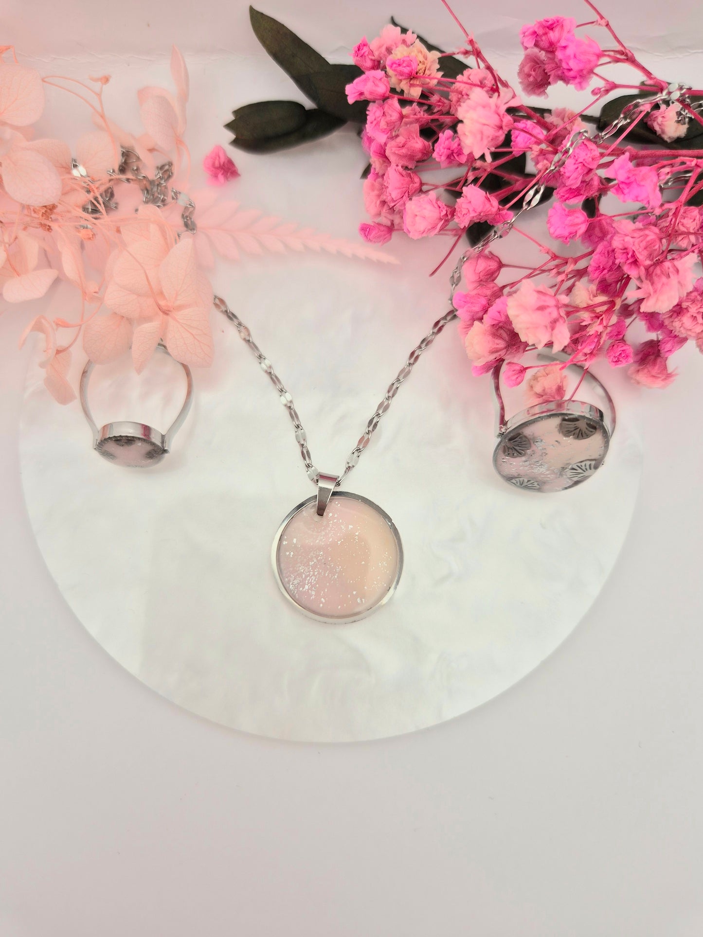 Pendentif Argenté Rose Pâle