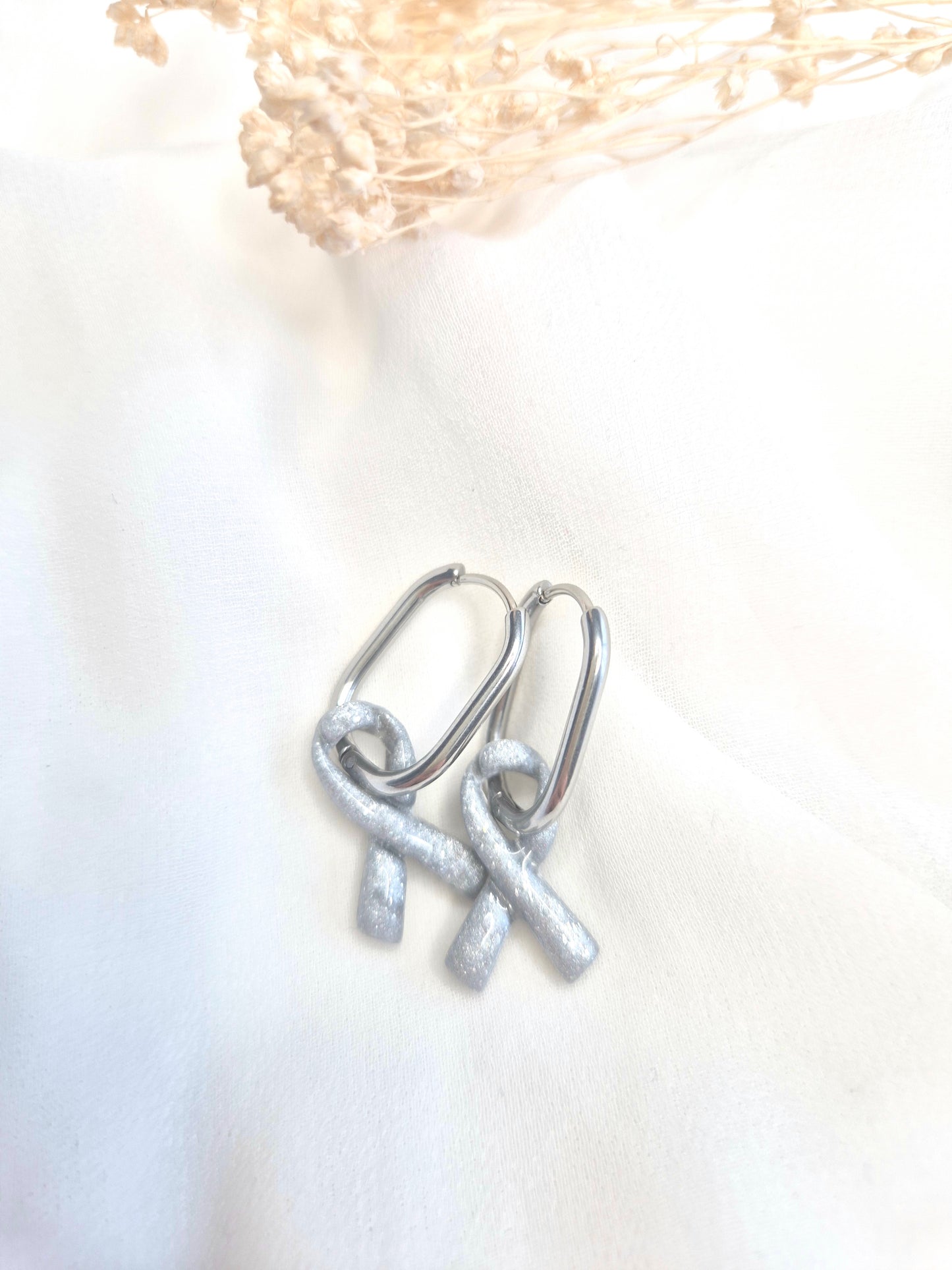 Grey Ribbon Dangles (hoops not included)