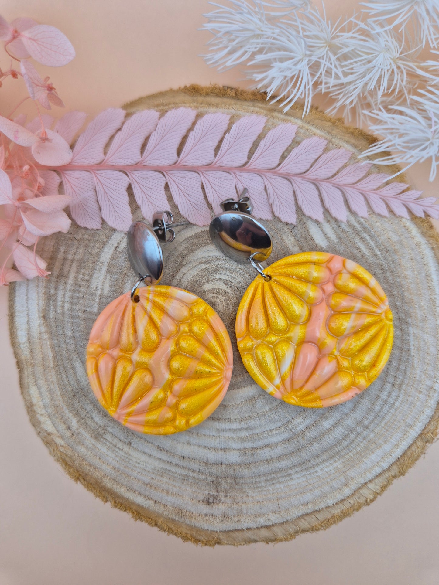 Boucles d'Oreilles Uniques en Pâte Polymère Marbrée – Reliefs Floraux et Couleurs Pastel