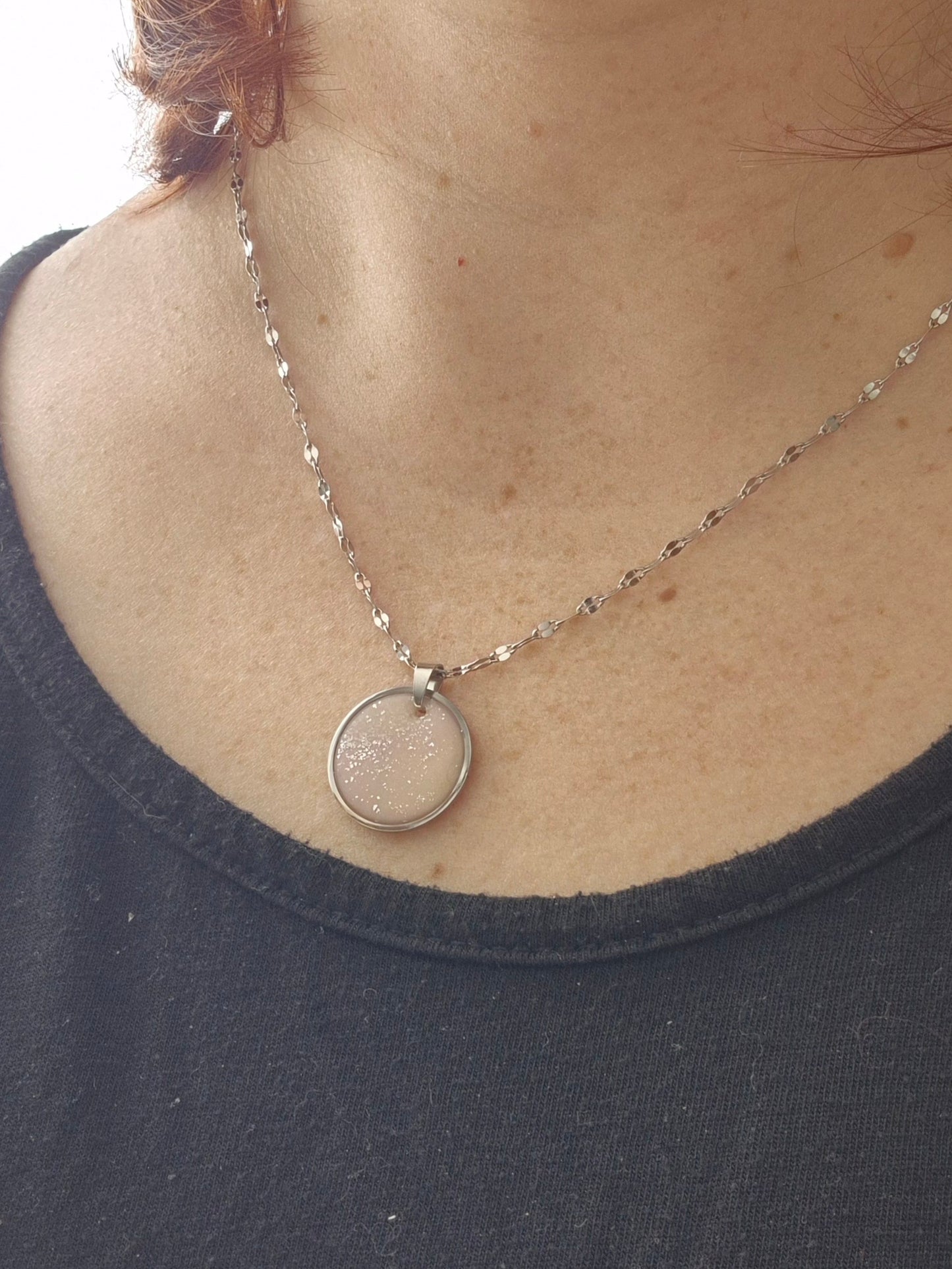 Pendentif Argenté Rose Pâle