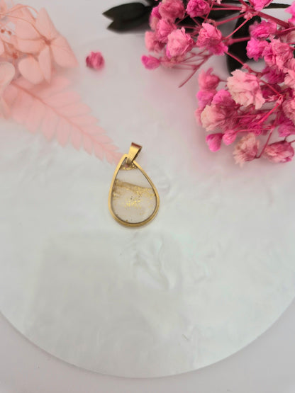 Pendentif goutte Blanc et Doré