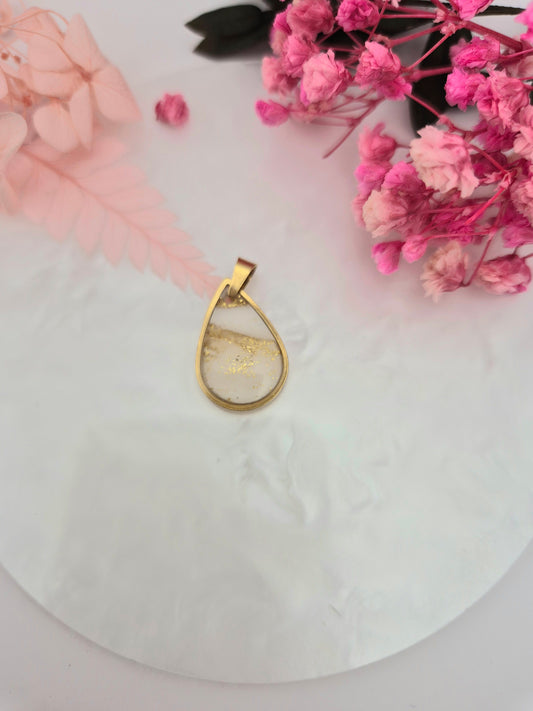 Pendentif goutte Blanc et Doré