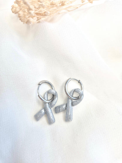 Grey Ribbon Dangles (hoops not included)
