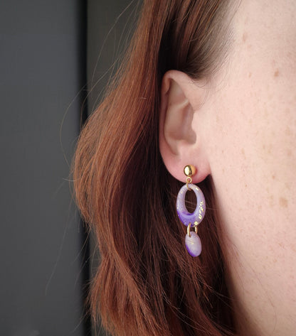 Boucles d'oreilles pendantes Aurore - Harmonie en violet clair et foncé