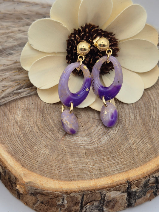 Boucles d'oreilles pendantes Aurore - Harmonie en violet clair et foncé