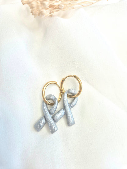 Grey Ribbon Dangles (hoops not included)