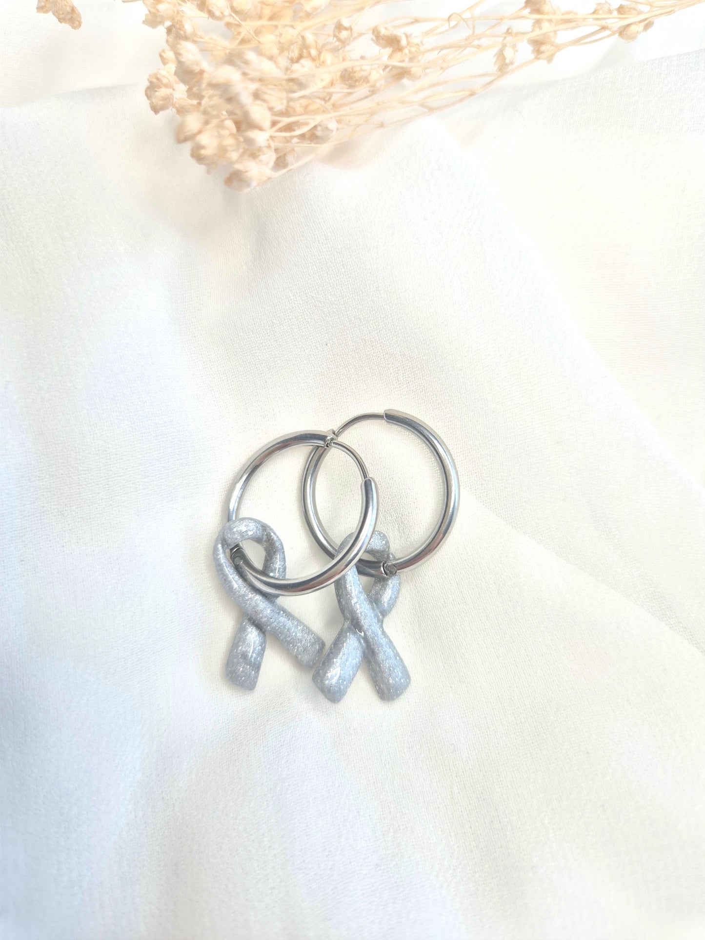 Grey Ribbon Dangles (hoops not included)
