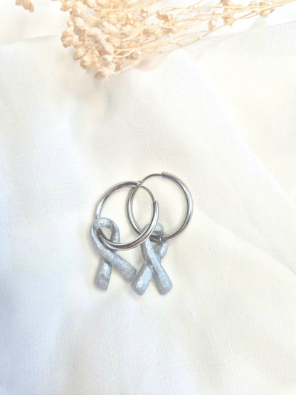 Grey Ribbon Dangles (hoops not included)