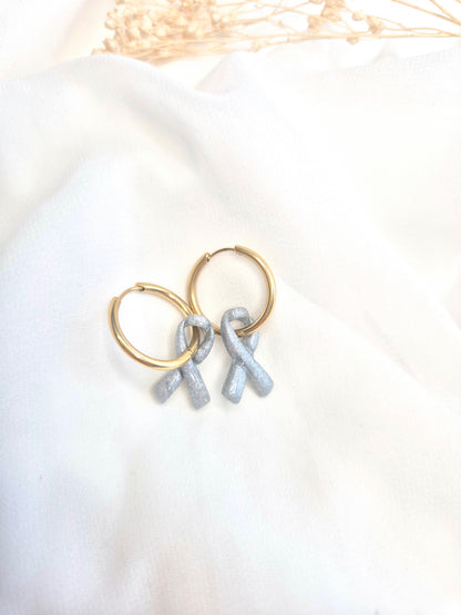 Grey Ribbon Dangles (hoops not included)