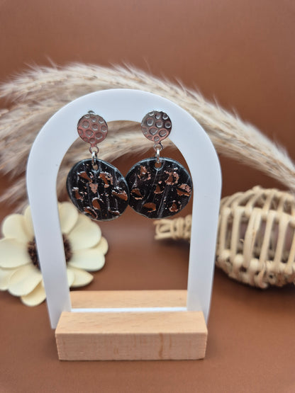 Boucles d'oreilles pendantes léopard marbrées noires