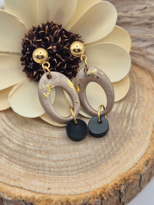 Boucle d'oreilles pendante ovale et pierres naturelles