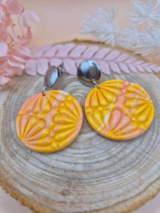 Boucles d'Oreilles Uniques en Pâte Polymère Marbrée – Reliefs Floraux et Couleurs Pastel