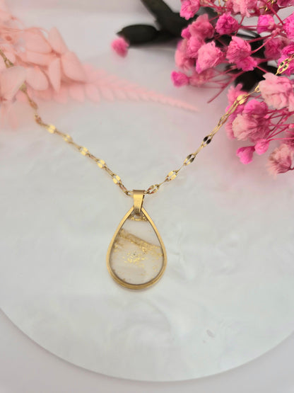 Pendentif goutte Blanc et Doré